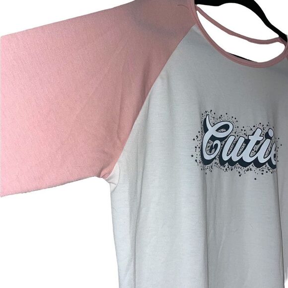 LuLaRoe Women’s XL Randy White & Pink Baseball Tee Raglan Mid-Length Sleeves - Picture 11 of 15